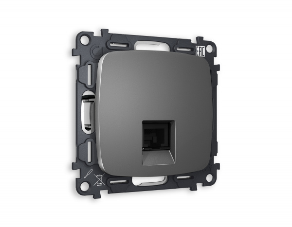 Комплект механизма телефонной розетки OMEGA MO662030 Антрацит серый RJ-11(4P4C) с защитной шторкой QUANT