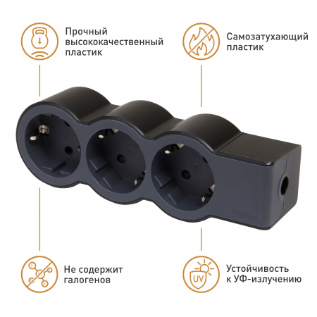 Legrand Revolution Стандарт Черный Удлинитель 3x2К+З, без кабеля