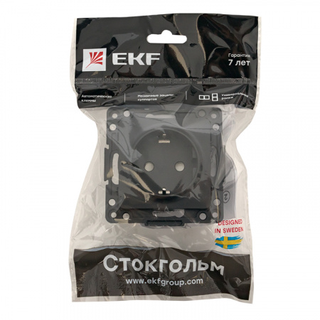 EKF PROxima Стокгольм Черный Розетка с/з, со шторками, 16А ,винт.клеммы