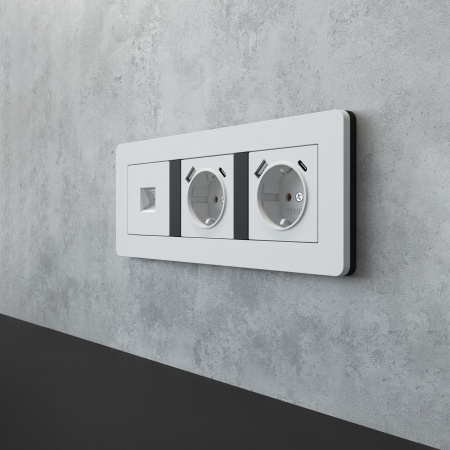 Рамка из поликарбоната на 3 поста Split белый/черный, soft-touch W0033068