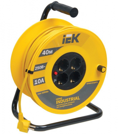 IEK Катушка УК40 с т/з 4 места 2Р+PЕ/40м 3х1,0 мм2 "Industrial"