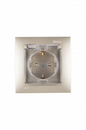 Simon 15 Шампань Розетка с/з, со шторками, с крышкой, IP44, 16А, 250В, винт.зажим