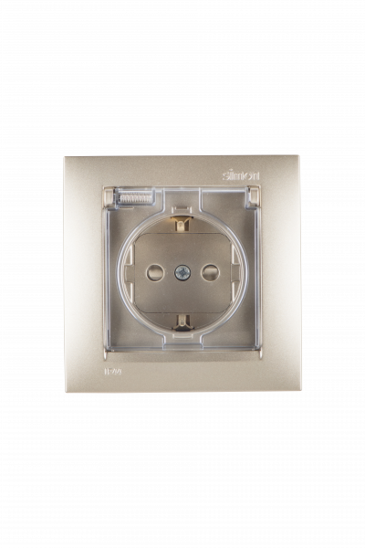 Simon 15 Шампань Розетка с/з, со шторками, с крышкой, IP44, 16А, 250В, винт.зажим Simon 15 Шампань Розетка с/з, со шторками, с крышкой, IP44, 16А, 250В, винт.зажим