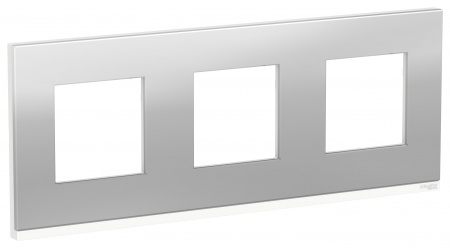 SE Unica Pure Алюминий матовый/Белая Рамка 3-ная горизонтальная