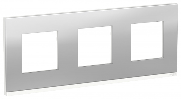 SE Unica Pure Алюминий матовый/Белая Рамка 3-ная горизонтальная