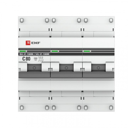 EKF PROxima ВА 47-100M Автоматический выключатель  (С) 3P 80А  10kA с электромагнитным расцепителем