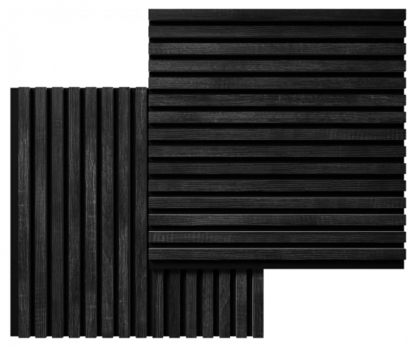 Акустическая панель, черный войлок, 600х600х19мм, рейки МДФ дуб графит Акустическая панель, черный войлок, 600х600х19мм, рейки МДФ дуб графит