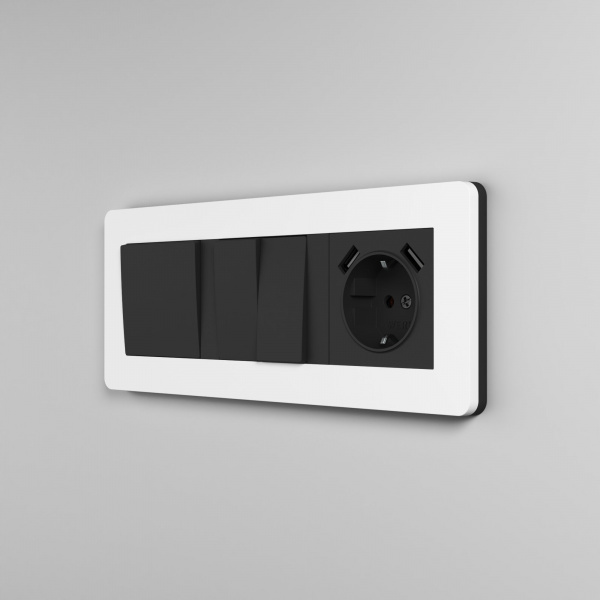 Рамка из поликарбоната на 3 поста Split белый/черный, soft-touch W0033068