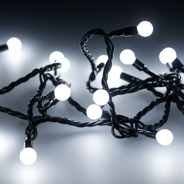 Arlight Светодиодная гирлянда ARD-BALL-CLASSIC-D13-10000-BLACK-100LED WHITE (230V, 7W) (Ardecoled, IP65)