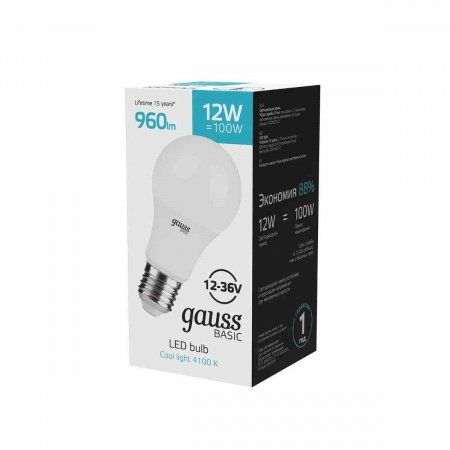 Лампа cветодиодная Gauss E27 12W 4100K матовая 202402212