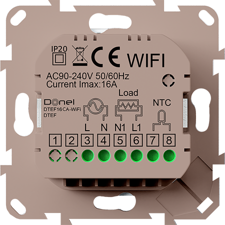 Donel Термостат с датчиком пола, программируемый с Wi-Fi , 16 A, 55*55 мм.кашемир, ручка настройки,серия DTEF