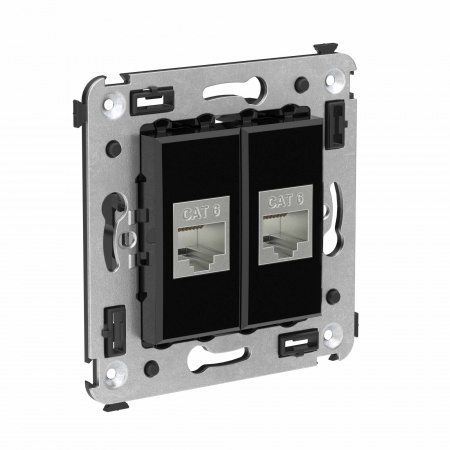 DKC Avanti Компьютерная розетка RJ-45 без шторки в стену, кат.6 двойная экранированная, Черный квадрат