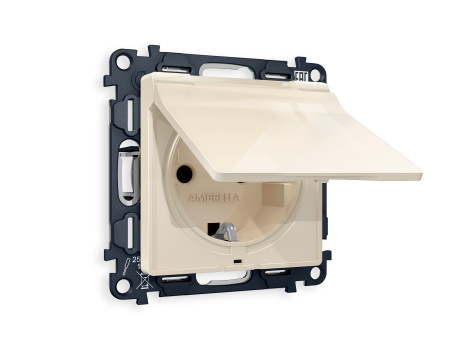 Комплект механизма электрической розетки ALFA MA308010 Бежевый глянец с заземлением с шторками и защитной крышкой 2P+E 16A-250V IP44 QUANT