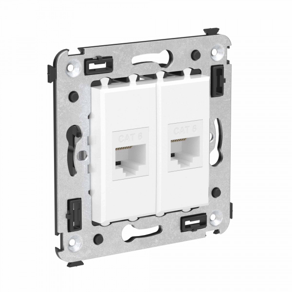 DKC Avanti Компьютерная розетка RJ-45 без шторки в стену, кат.6 двойная, Белое облако