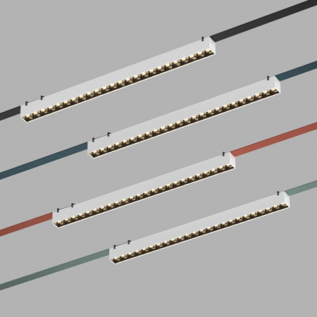 DK5573-WB Cветильник для трека-ремня Belty, серия Grill, со светодиодом, L642*W40*H45мм, 48V DC, 24W, RA90, 24°, 3000K, IP20, белый с черным, алюминий