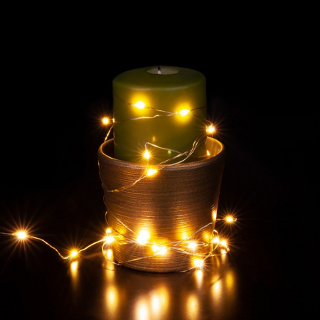 Гирлянда нить 'Роса' теплый белый на батарейках 3 м IP20 400-006 теплый белый Eurosvet Роса