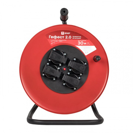 EKF PROxima Удлинитель на катушке "Гефест 2.0" 4 гнезда 30м с заземлением и предохранителем ПВС 3*1,5 16А/3,5кВт IP44