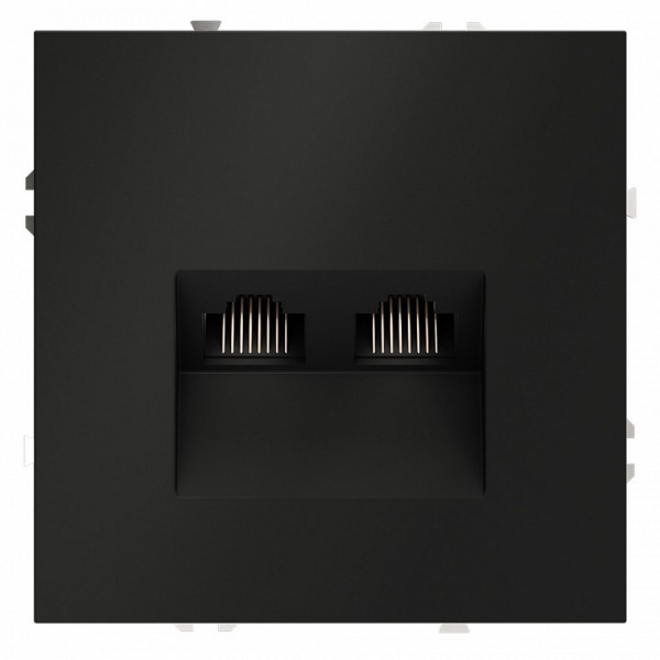 Розетка компьютерная встраиваемая VOLTUM S70 двойная RJ45+RJ45 кат.6, (черный матовый)
