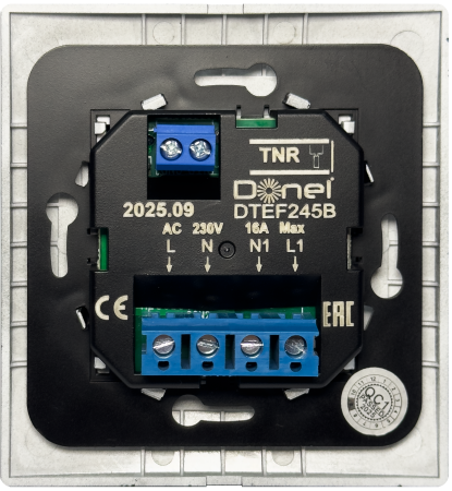Donel Термостат с выносным датчиком пола 16 A, 45*45 мм., черный матовый, серия DTEF