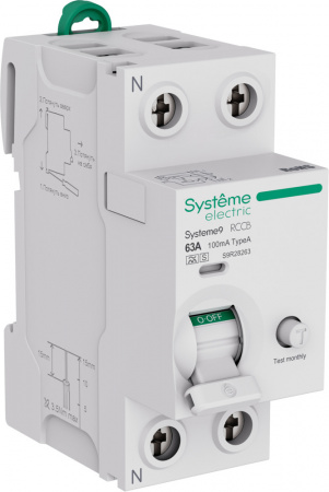 Systeme Electric Systeme9 Выключатель дифференциального тока (ВДТ) 63A 2P 100мА Тип-A-S 230В