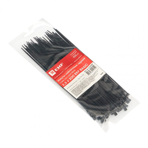EKF Basic Хомут нейлоновый черный (2,5х200) (100шт.)