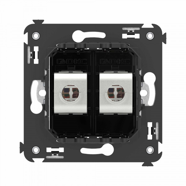 DKC Avanti Компьютерная розетка RJ-45 без шторки в стену, кат.6 двойная экранированная, Черный квадрат