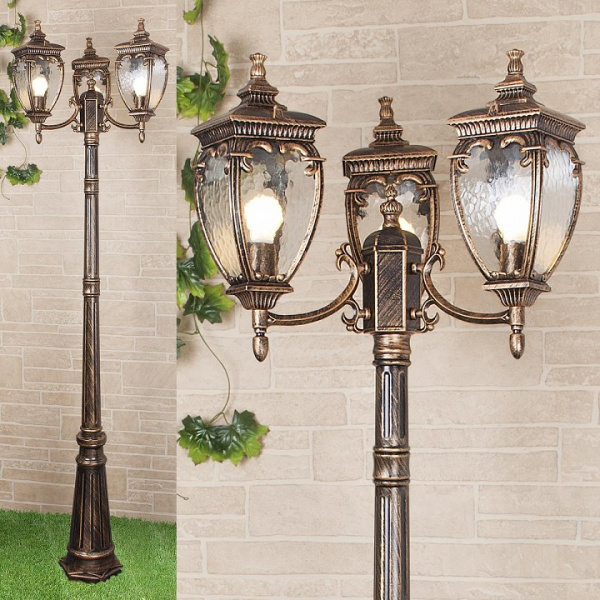 Andromeda F/3 черное золото уличный трехрожковый светильник на столбе IP44 GLYF-8024F/3 Elektrostandard Andromeda a028000