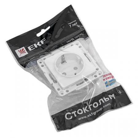 EKF PROxima Стокгольм Белый Розетка с/з, со шторками, 16А, винт.клеммы