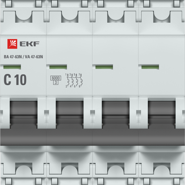EKF Автоматический выключатель 4P 10А (C) 6кА ВА 47-63N PROxima