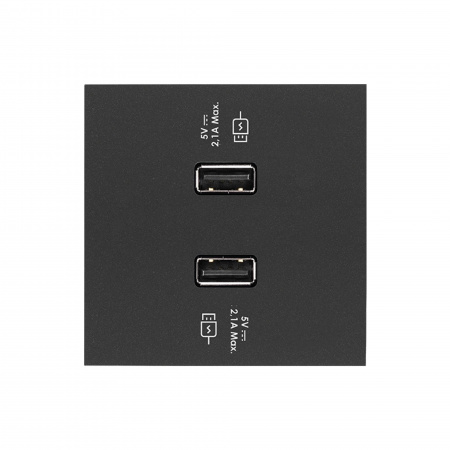 Simon 100 Черный матовый  Накладка для 2-х зарядных устройств USB SmartCharge