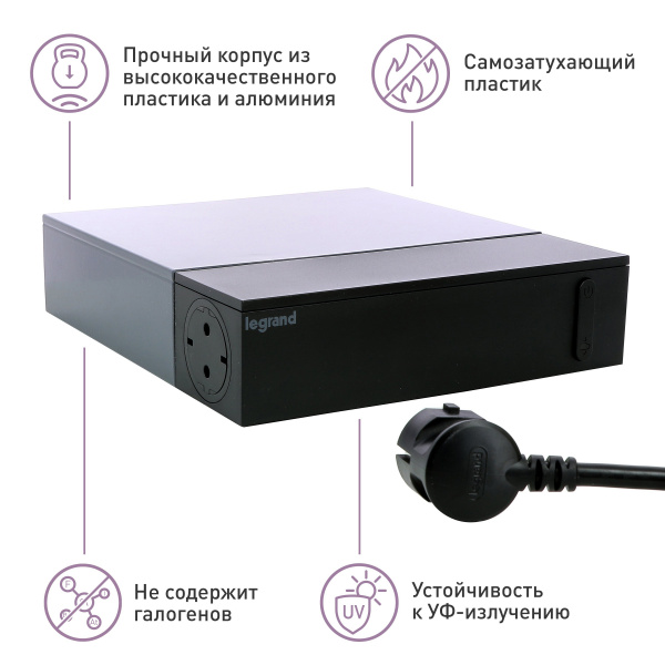 Legrand Многорозеточный блок для ТВ с защитой от импульсных перенапряжений серии "Комфорт" 4 x 2К+З и 4 х 2К (для плоских вилок)  с кабелем 2 м., цвет