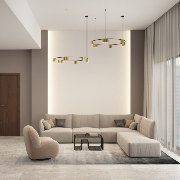 DK4067-BK+SG Подвесной светильник ORBIT, IP20, 15xGU10 LED, до 15 Вт, черный + сатинированное золото, алюминий