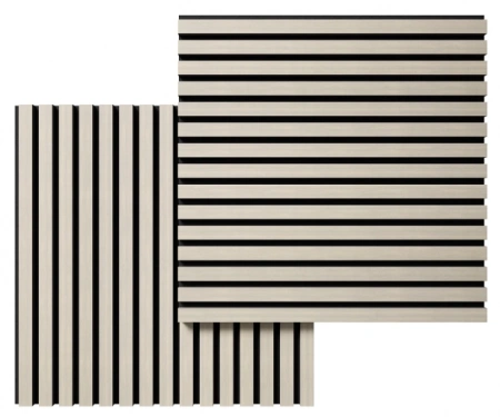 Акустическая панель, черный войлок, 600х600х21мм, рейки МДФ, шпон дуб клэр светлый