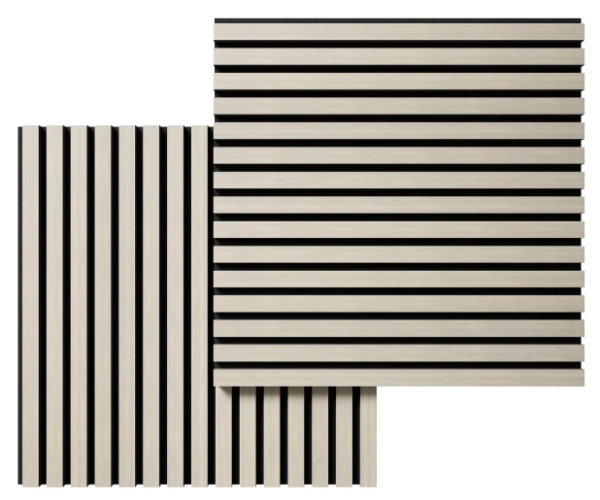 Акустическая панель, черный войлок, 600х600х21мм, рейки МДФ, шпон дуб клэр светлый Акустическая панель, черный войлок, 600х600х21мм, рейки МДФ, шпон дуб клэр светлый