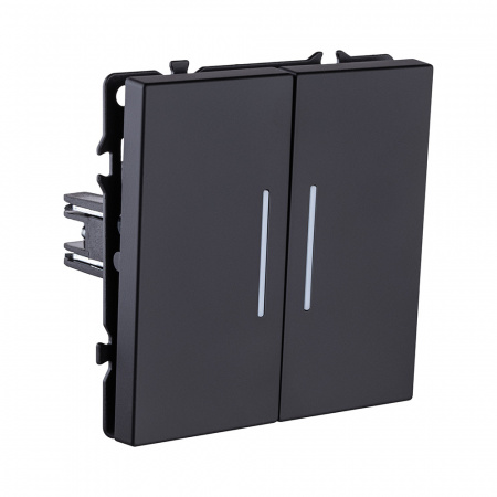 Выключатель 2-клавишный 10А/250В с LED подсветкой, черный матовый Kollinger Eclipse EC-010BK