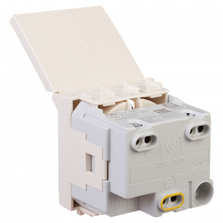 DKC Avanti Ванильная дымка Розетка с крышкой 2P+E со шторками 2 модуля