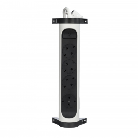 Legrand Revolution Комфорт Бело-черный Удлинитель 4x2К+З с выкл., кабель 1,5м, плоские розетки, фиксируемый поворотный блок