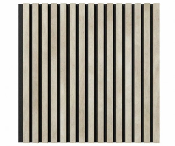 Акустическая панель, черный войлок, 600х600х19мм, рейки МДФ ясень кристалл Акустическая панель, черный войлок, 600х600х19мм, рейки МДФ ясень кристалл