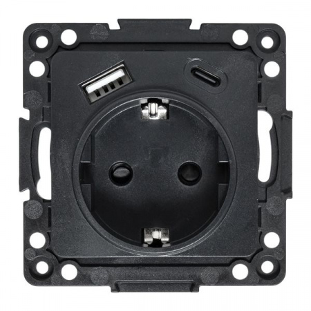 EKF Стокгольм Механизм Розетки 1-местной с/з, USB A+C 16А винтовые клеммы черный с защ. штор.