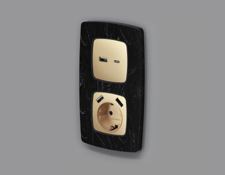 Лицевая панель OMEGA (Шампань) для розетки 2USB тип A+C QUANT OP6110