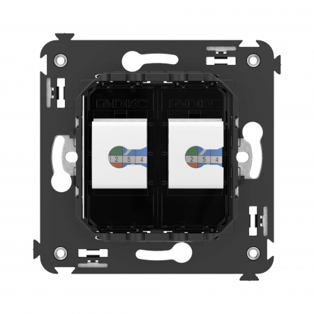 DKC Avanti Компьютерная розетка RJ-45 без шторки в стену, кат.5е двойная, Черный квадрат