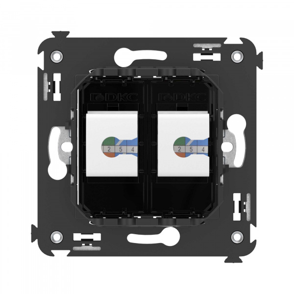 DKC Avanti Компьютерная розетка RJ-45 без шторки в стену, кат.5е двойная, Черный квадрат