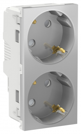 SE Unica New Алюминий Розетка с/з двойная, со шторками, винт. зажим.