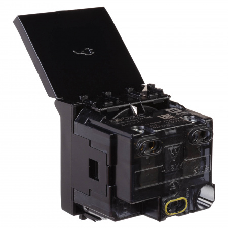 DKC Avanti Черный квадрат Розетка с крышкой 2P+E со шторками 2 модуля