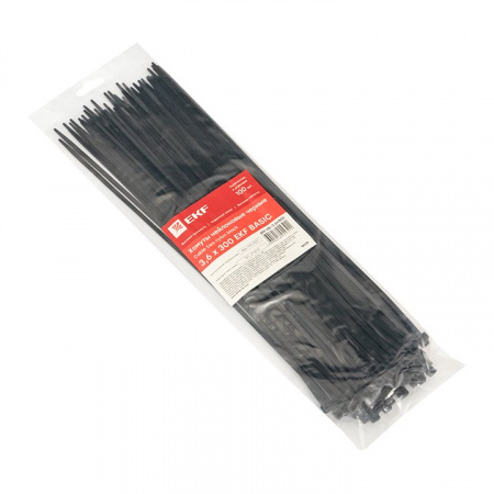 EKF Basic Хомут нейлоновый черный (3,6х300) (100шт.)