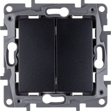 Legrand Etika Антрацит Выключатель 2-клавишный, авт.клеммы, 10 AX, 250 В