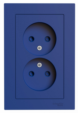 SE AtlasDesign Аквамарин Розетка двойная б/з со шторками,16А, в сборе