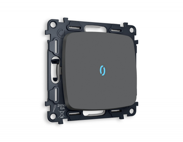 Комплект механизма 1-клавишного проходного выключателя с подсветкой 10000K OMEGA MO902040 Графит мягкое касание QUANT