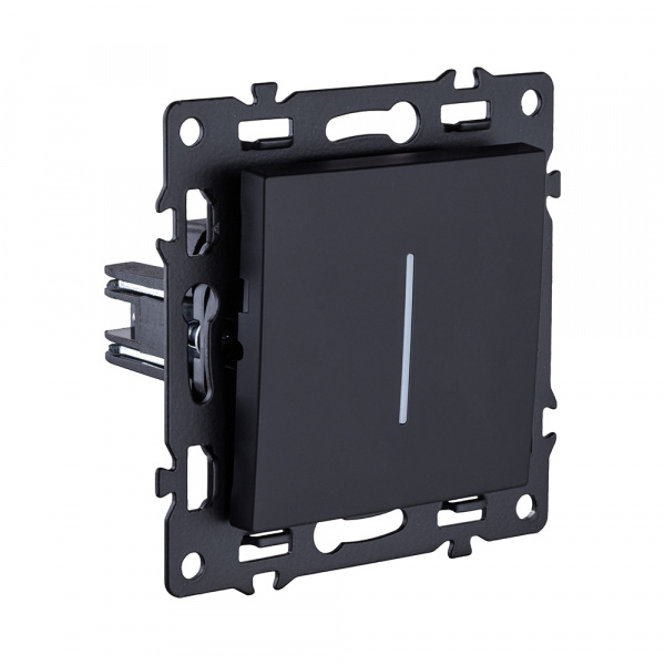 Выключатель 1-клавишный 10А/250В с LED подсветкой, черный Kollinger Asthetik AS-007BK