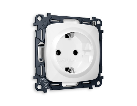 Комплект механизма электрической розетки OMEGA MO106010 Белый глянец с заземлением на винтовых зажимах 2P+E 16A-250V QUANT